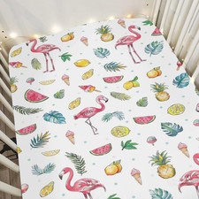 Pink Flamingo Tropical Flowers Leaves Baby Crib Sheets for Boy Girl 28"x52" S...