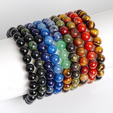 8mm Mixed Natural Gemstone Bracelet Multicolor Healing Round Beads For Man Woman