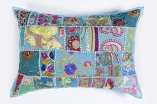 Vintage Patchwork Cushion Cover 16"x24" Decorative Indian Embroidery Boho Pillow
