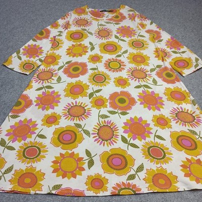 Gudrun Sjoden Damen Kleid Größe L Jersey Blumen Stretch Rundhals 3/4 Ärmel