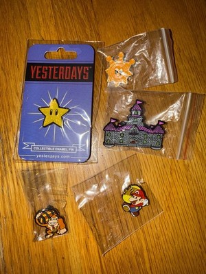 Super Mario Enamel Pin Set Peach's Castle Star Shine Sprite Donkey Kong Hammer