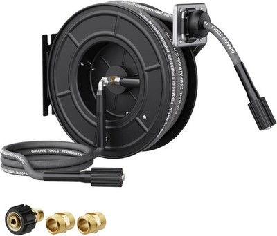 Giraffe Tools 60ft Pressure Washer Hose Reel, Max 4000PSI Retractable Power Hose