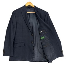 Lauren Ralph Lauren Mens 44S Navy Blue Wool Windowpane Plaid Blazer Jacket EUC