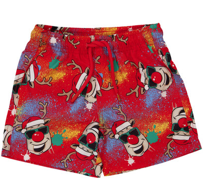 Boys Size 1 red Christmas Santa Rules polyester shorts only TILT NEW 914