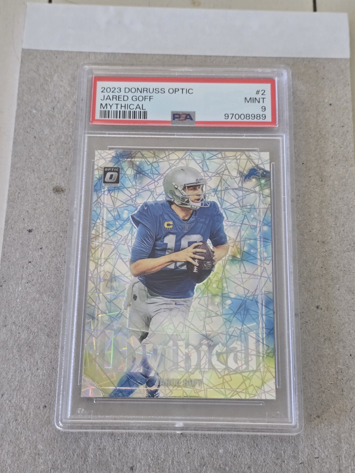 2023 Donruss Optic Jared Goff Mythical #2 PSA 9 Mint POP 85 Case Hit Lions