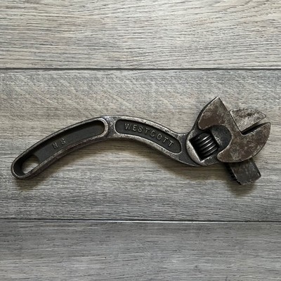 Vintage Westcott 12'' S Curved Adjustable Wrench Vintage Cast Iron Nut Wrench USA