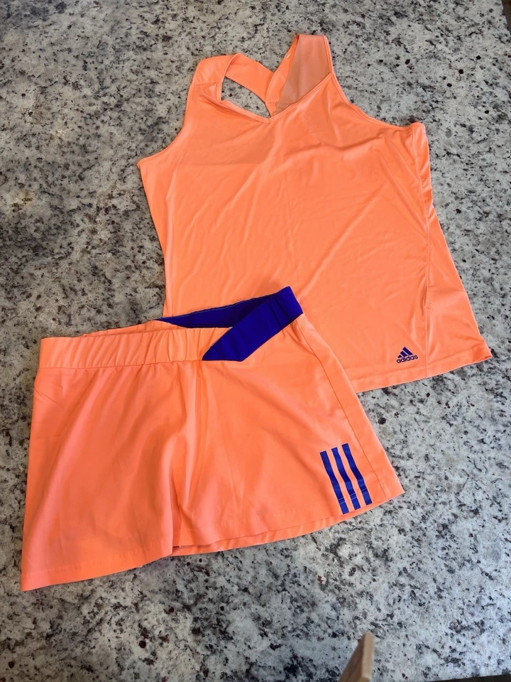 🌺 ADIDAS Tennis  Pickleball Golf Set Top Sz XL & Skort Sz L Color Orange 🌺 EUC - Image 2 of 4