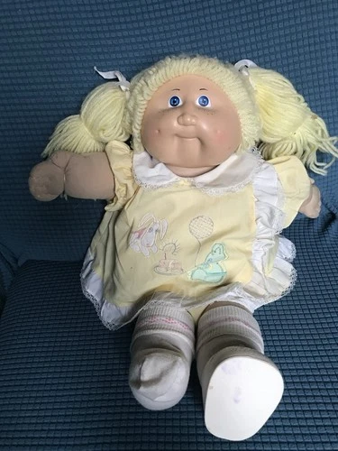 Vintage Original Cabbage Patch Kid Doll Blonde Pigtails Yellow Dress OK HM2