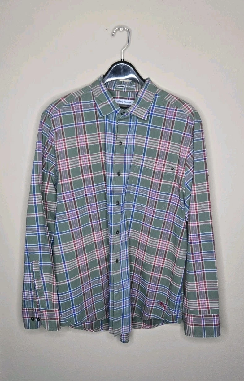 Tommy Bahama Mens Green Plaid Button Down Size XL