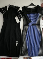 Nice-forever Women’s Knee Length Sheath Dress Striped Black/Blue/White UK 8