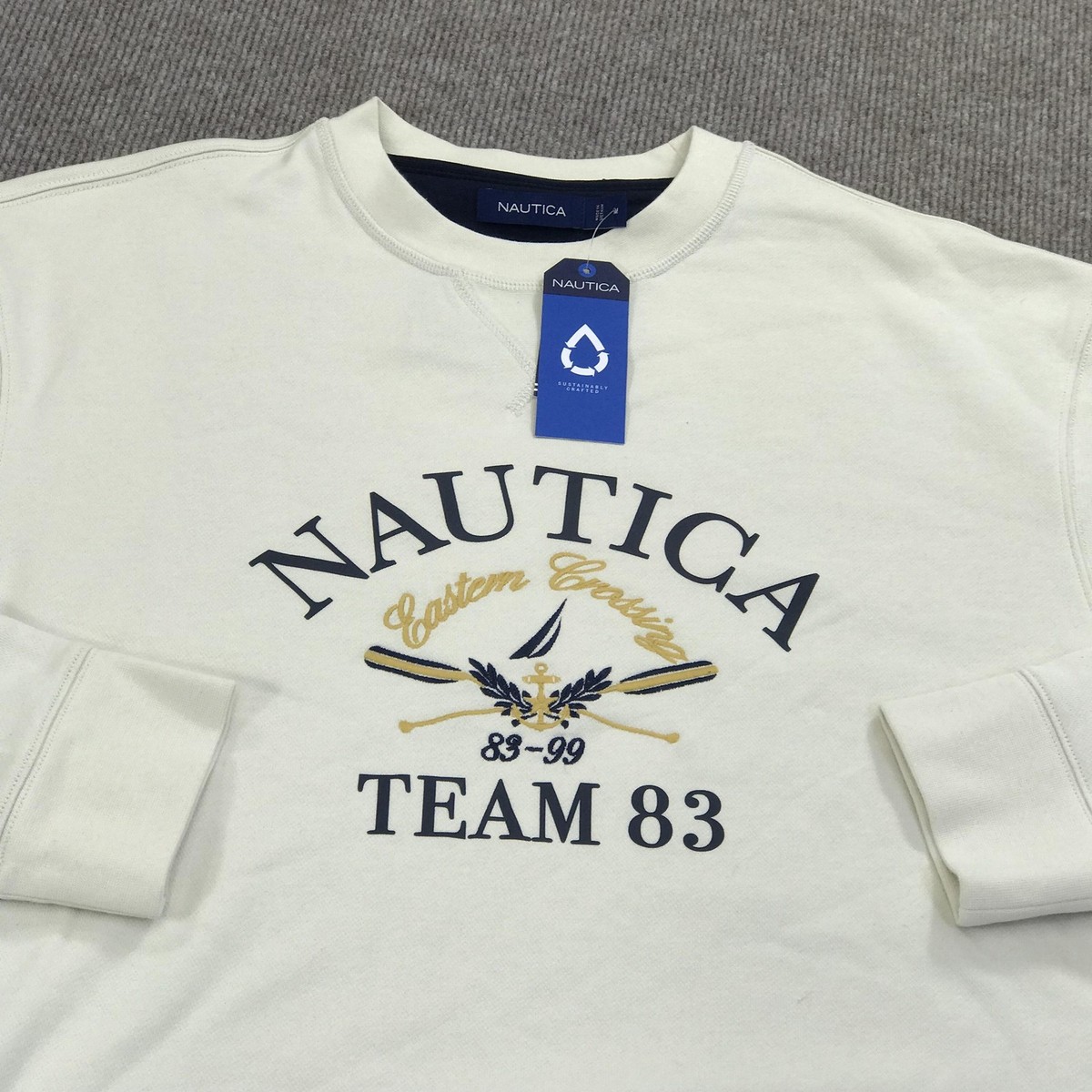 Nautica Sweatshirt Mens Medium White Eastern Cruise Team 83