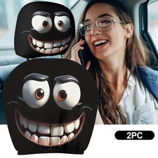 2PCS Halloween Head Rest Cover Big-Eyed Grin Cartoon Car Seat Headrest Protector