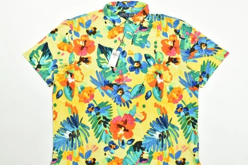 Polo Ralph Lauren Shirt Mens 4XLT Big & Tall Yellow Floral Short Sleeve Cotton