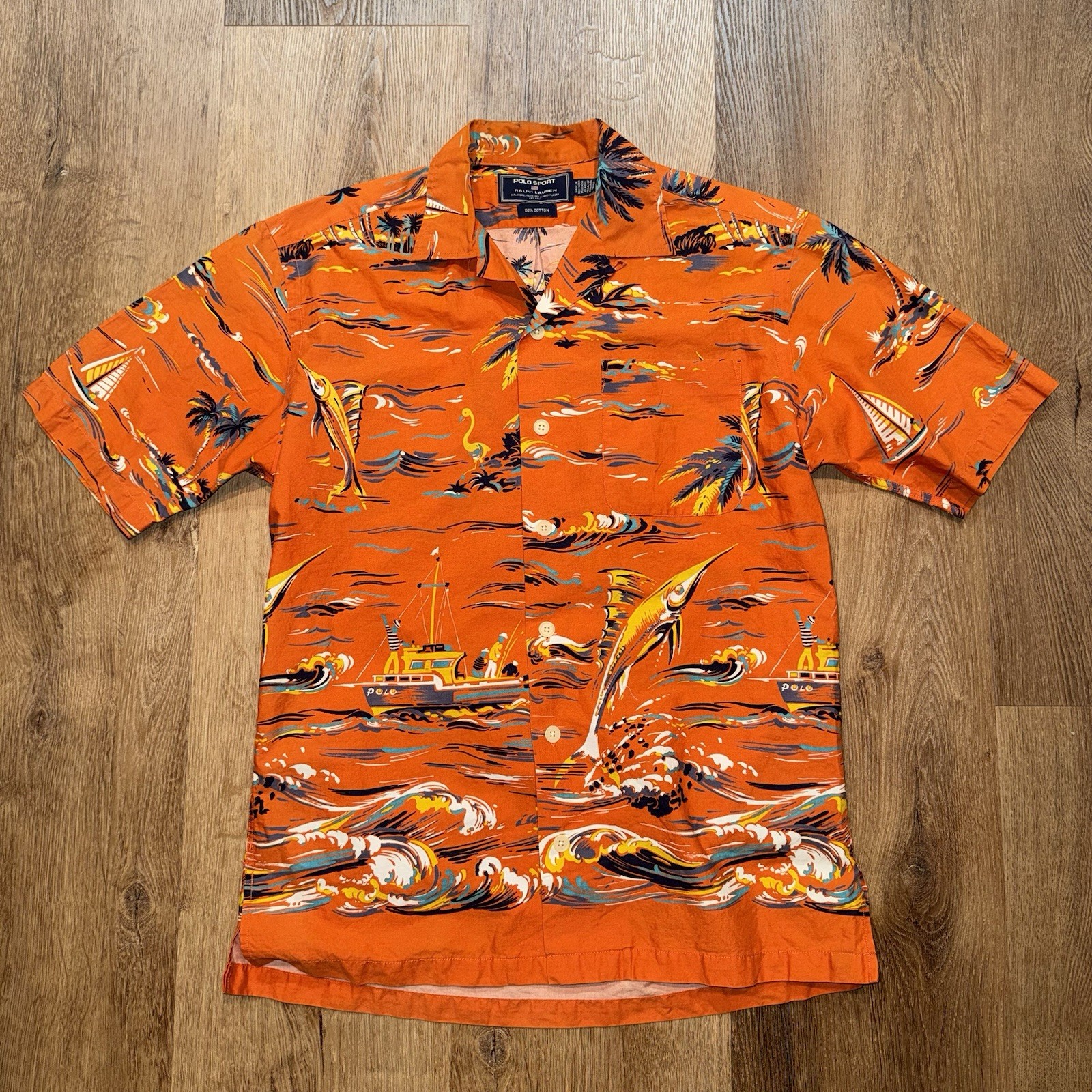 Vintage Polo Sport Ralph Lauren Shirt Loop Collar Fishing Hawaiian 90s Men Small