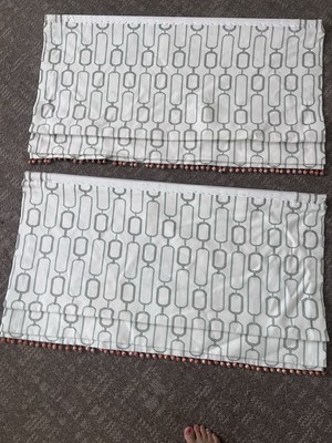 GEOMETRIC LINK LATTICE ROMAN SHADES PAIR GREEN WHITE CUSTOM