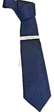 New Calvin Klein Men's Blue Silk Blend Tie, Geometric Grid Pattern, MSRP 65.