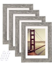 BAIJIALI 5x7 Picture Frame Rustic Grey Wood Pattern Set of 4 with Tempered.