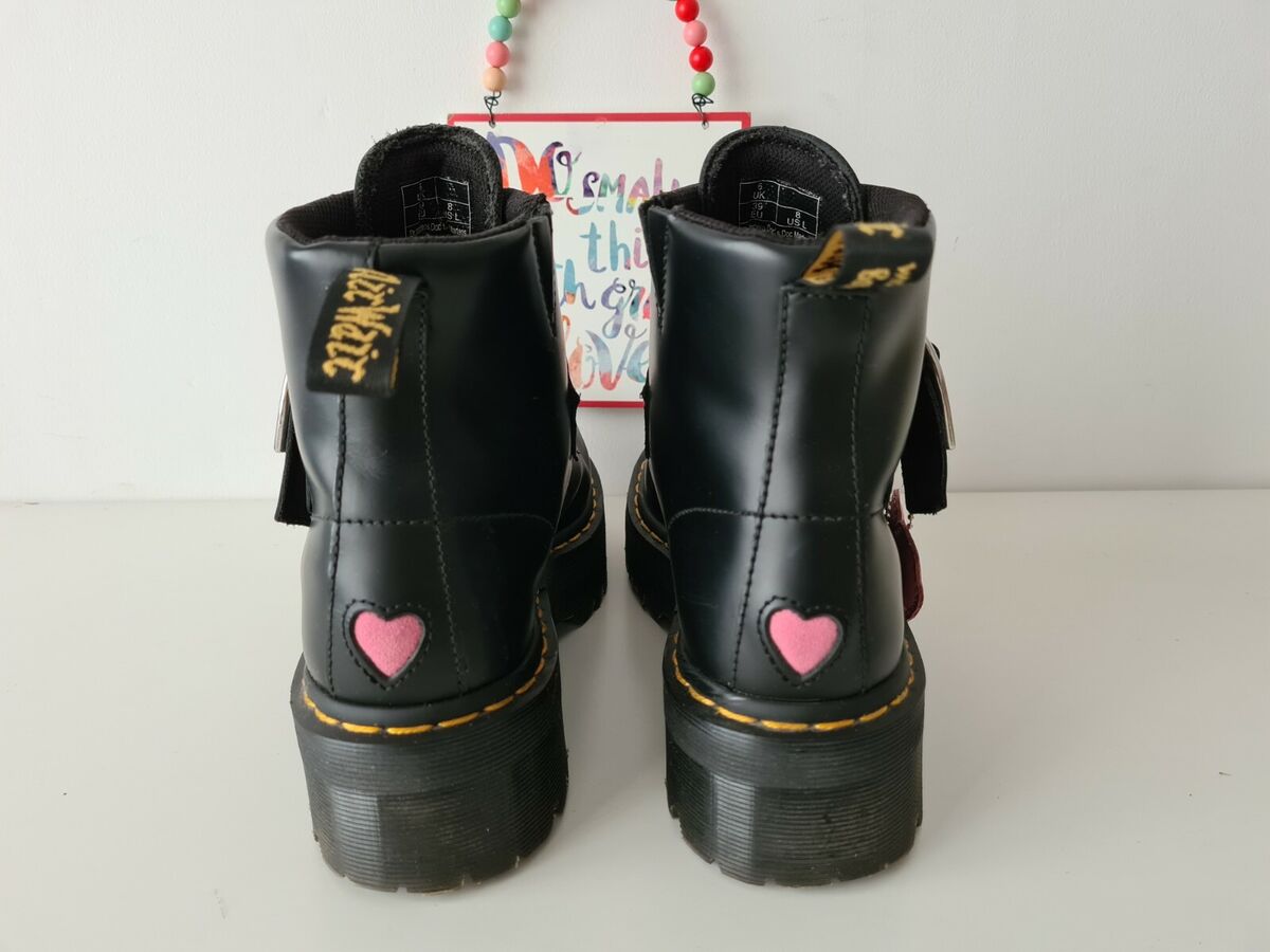Women's Dr Martens Lazy Oaf buckle boots heart platform quad Women's Dr Martens Lazy Oaf buckle boots heart platform quad