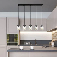 5-Lights Black Farmhouse Kitchen Island Pendant Light Chandelier Ceiling Fixture