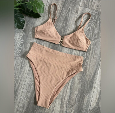 Aerie jacquard knot front scoop top and jacquard high cut cheeky bottoms. Sz Xs