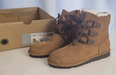 Ugg Elvi Unlined Brown Suede Harness Boots Women's Size 5 US Lace Up