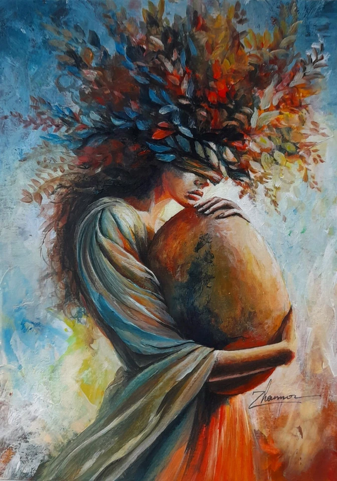 ORIGINAL ACRYLIC SURREAL ART CONCEPTUAL woman FIGURATIVE Fantasy MODERN PAINTING - Image 4 of 4