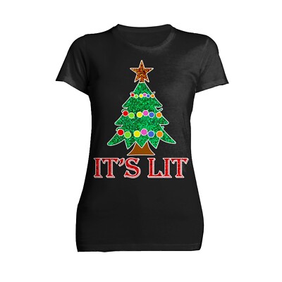 Christmas Tree Its Lit Meme Xmas Sparkle Star Fun Cute Cool Women's T-shirt