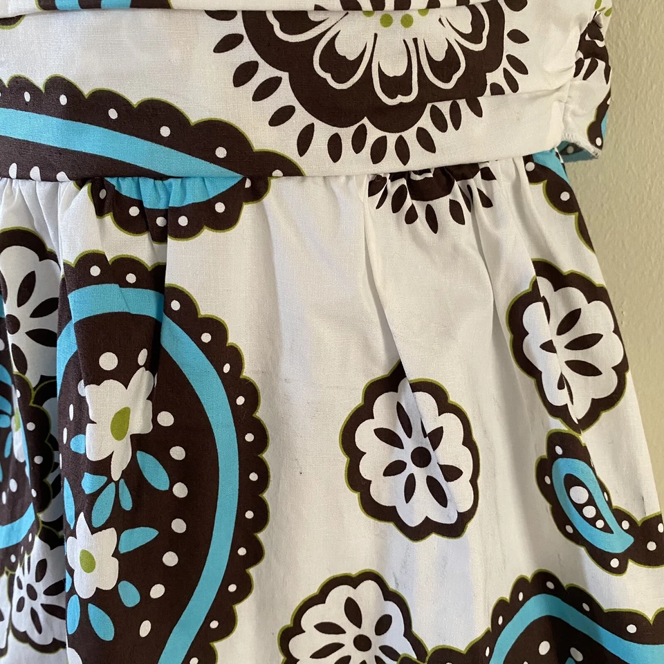 Ruby Rox Size 3 Women's Blue Brown & White Paisley Sundress Spaghetti Strap, Tie - Image 3 of 4