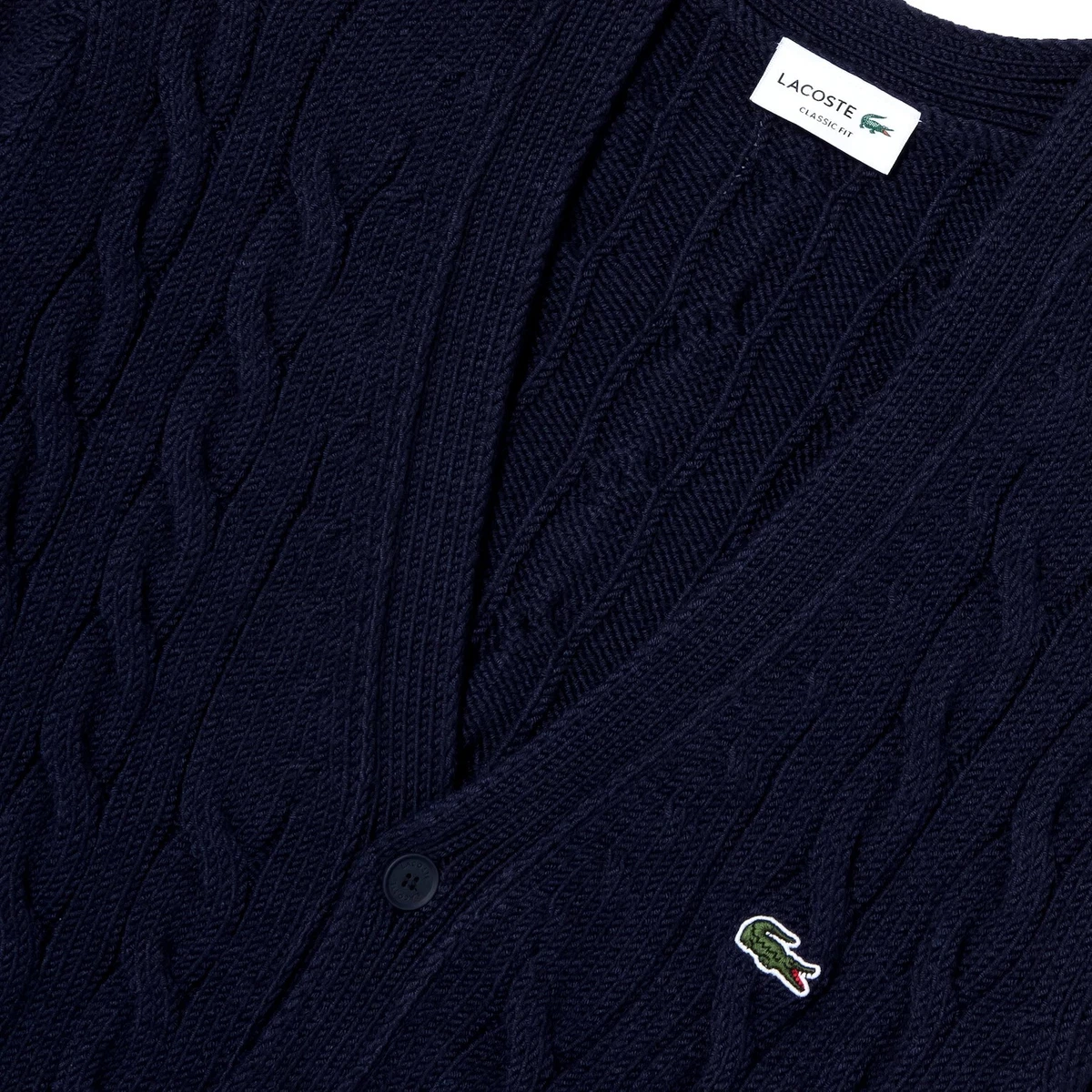 Lacoste Classic Fit Contrast Striped Navy Blue Cardigan M Medium