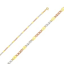 GOLD - 14K Tri Color Gold 3,7 mm gestempelt Figaro 3+1 Kette