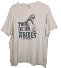 Big Lebowski The Dude Abides Shirt Men XL Beige Comedy Movie Film READ