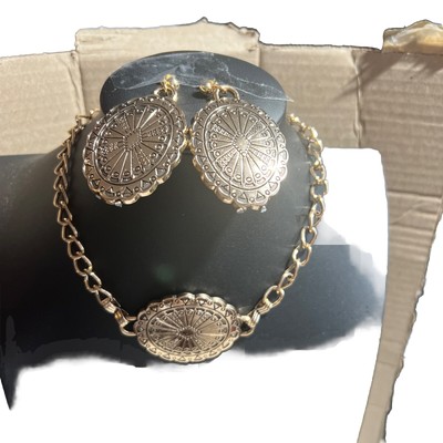 Upcycle Two Piece Gold Plated metal Concho Choker Necklace And Earring Set