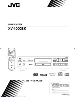 JVC XV-1000BK DVD Player Owners Instruction Manual Reprint
