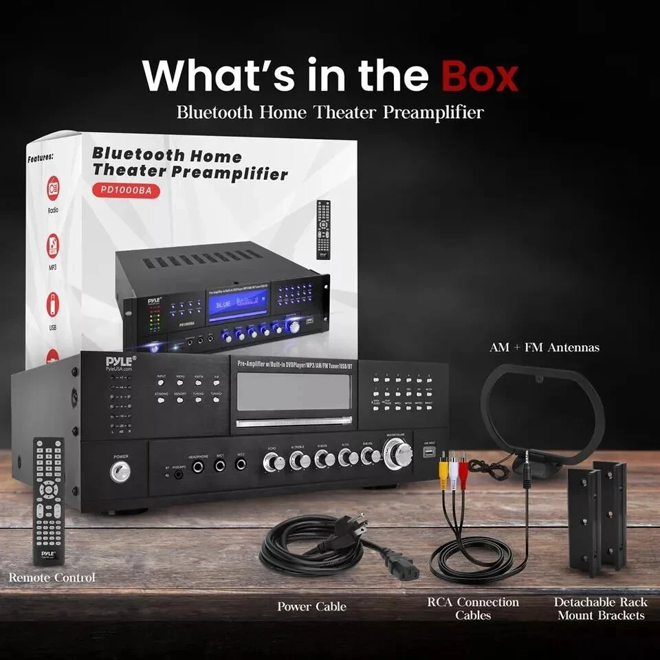 Pyle Bluetooth Home Theater Amplifier Receiver-Multimedia Disc Player, 1000 Watt - Image 2 of 4