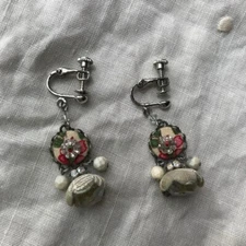 Ayala Bar Earrings Glass Gemstone Crystal Bead Fabic Beige Screw Back 25mm