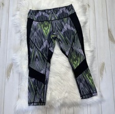 ZELLA Capri Leggings Medium Green Purple Black Crop Sheer Mesh Sides Athletic