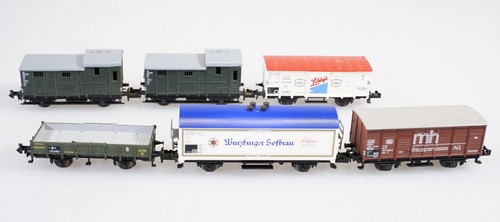 (5016) 5 Minitrix Wagen: Libbys,Würzburger,mh Bausparkasse,Begleitwagen, | Condition: Gebraucht