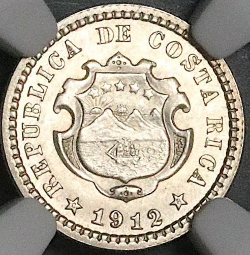 1912 NGC MS 67 Costa Rica 5 Centimos Mint State Silver Coin (23101001C)
