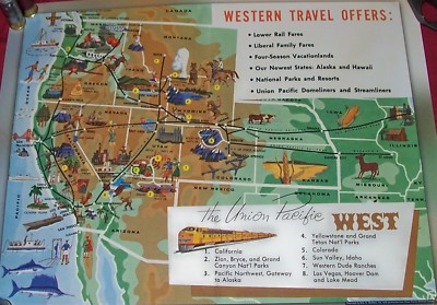 Union Pacific West Line Karte Poster Zeittafeln alte Walthers Eisenbahn Zug UP RR