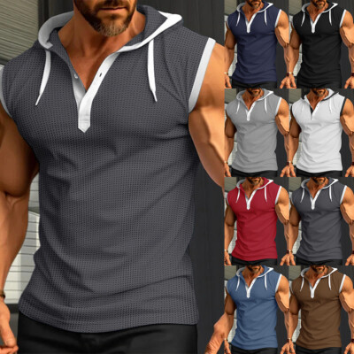 Herren ärmellos Pullover Weste Freizeit Gym Fitness Kapuze Tank Tops Muskel T-Shirt