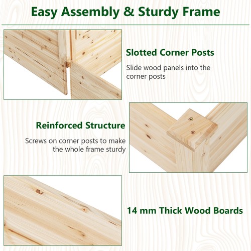 Raised Garden Bed w/Trellis Open-ended Bottom 2tier Wood Rectangular Planter Box - Picture 9 of 11