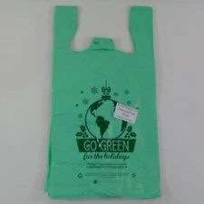 Go Green Holiday Degradable 100 Qty. Plastic T-Shirt Bags Handles 11"x6"x21"