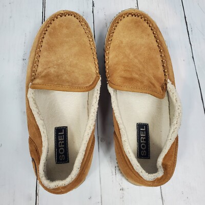 Sorel Men's Dude Moc Suede Faux Fur Slipper Elk Hard Bottom Slip
