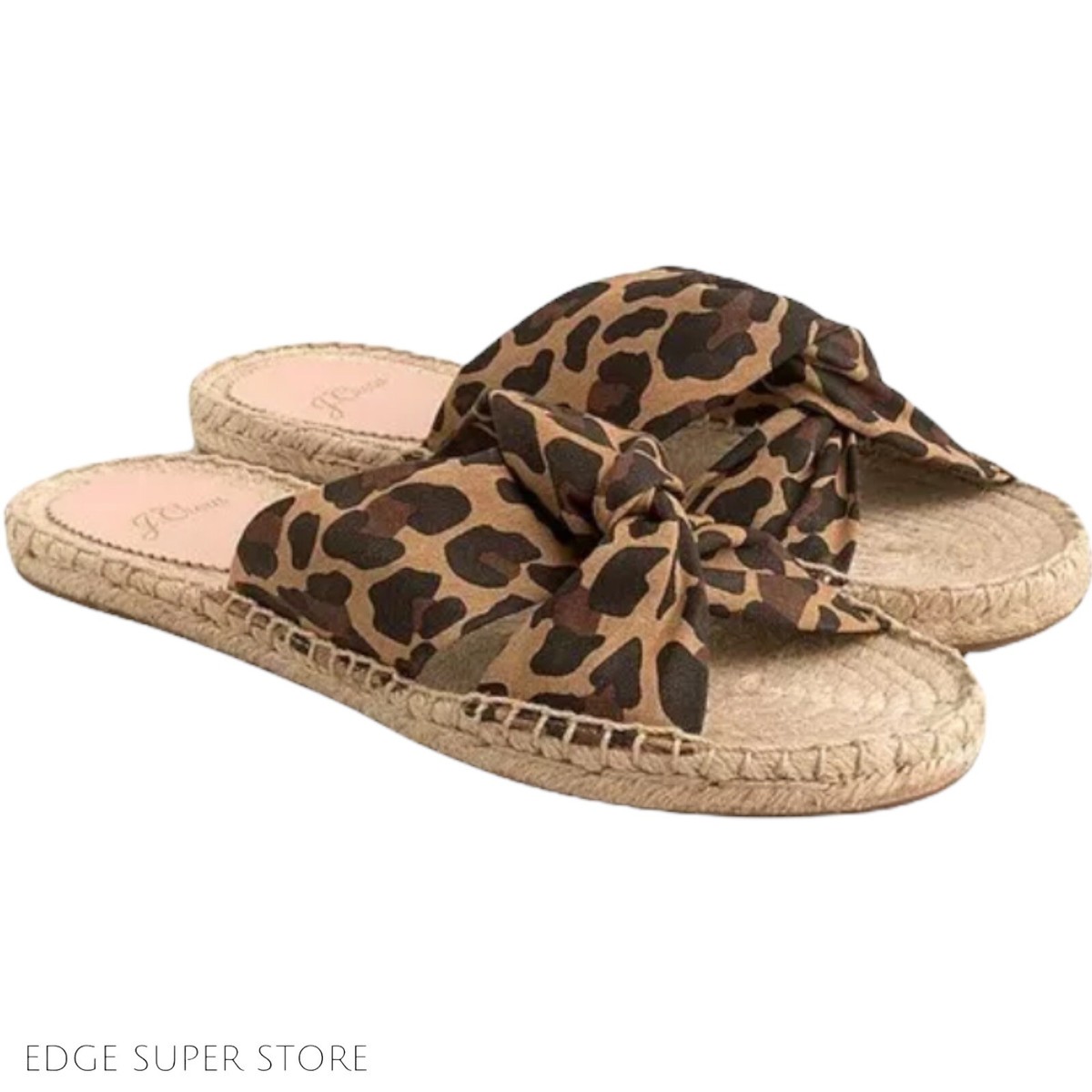 J Crew Twisted Knot Leopard Slip On Canvas Espadrille Flat Sandals Slides  Size