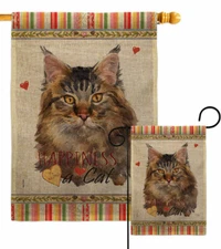 Maine Coon Happiness Burlap Garden Flag Animals Cat Small Gift Yard House Banner