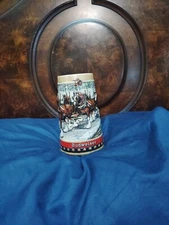 Anheuser Busch  Budweiser 1988 Christmas Holiday Beer Stein Clydesdales Mug