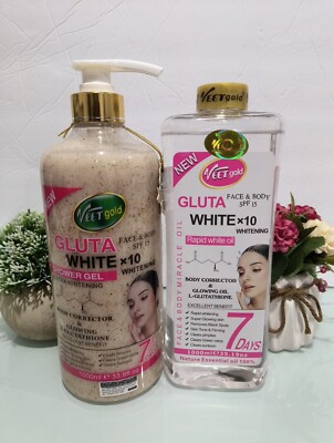 Veet Gold gluta white face body corrector glowing shower gel + Rapid White Oil 