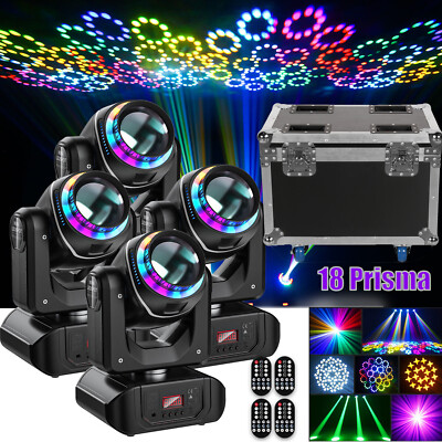 4stk 120W 18 Prisma LED 8 Gobos Moving Head DMX Beam  Party Bühnenlicht mit Case