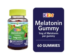 Spring Valley Kids Melatonin Dietary Supplement Gummies, Raspberry, 1 Mg, 60 CT