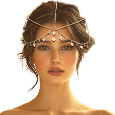 Sequin Head Chain Gold Leaf Boho Headpiece Jewelry Rhinestone Forehead Hair Chai